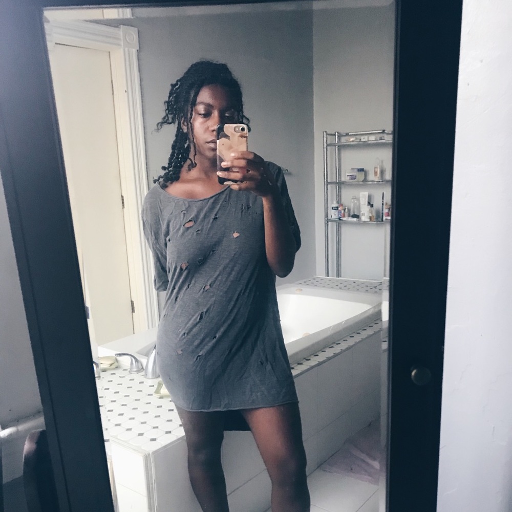 Grey Distressed Shirt Dress